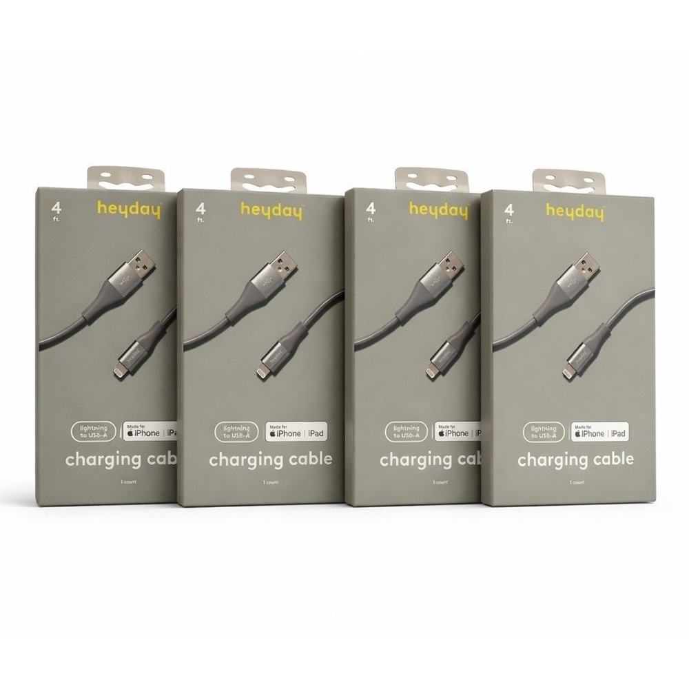 NIB Sealed Set of 4 Heyday 4 Ft  Fast Charge USB-A Charging Cable iPhone & IPad